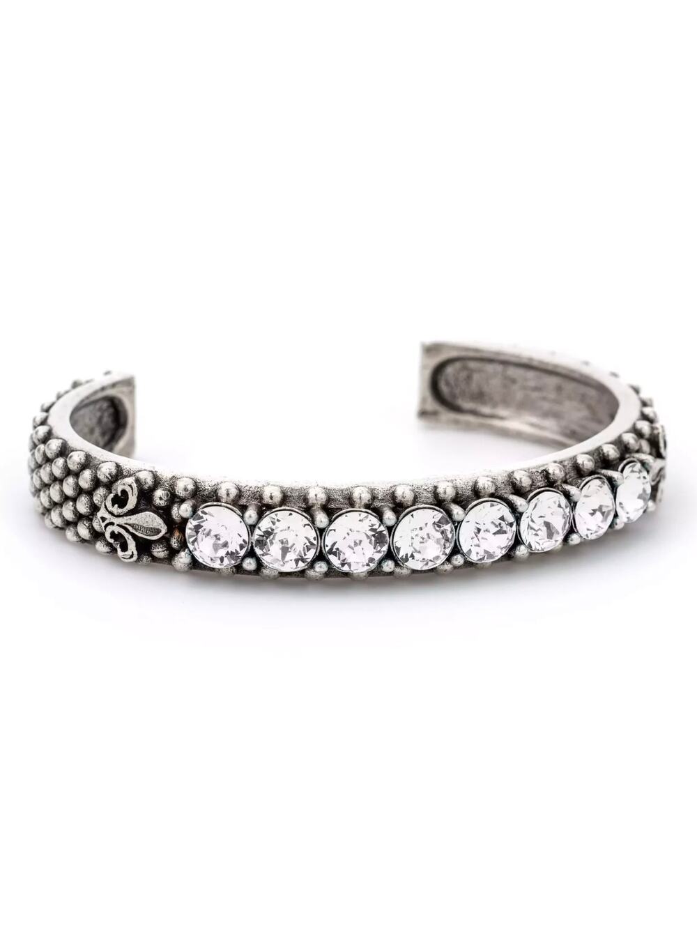 French Kande FDL Bangle Cuff Bracelet Silver Swarovski Crystal Fleur de Lis